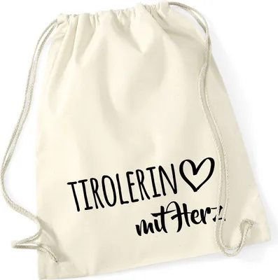 Produktbild von Huuraa Turnbeutel Tirolerin mit Herz 12 Liter Natural Baumwolle Rucksack Geschenkidee