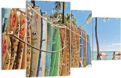 Produktbild von Bild auf Leinwand - Leinwandbild - 4 Teile - Board Surfen Strand - 120x70cm - Wand Bild - Wanddeko - Wandbilder - Leinwanddruck - Bilder - Wanddekoration - Leinwand bilder - Wandbild - DL120x70-4165