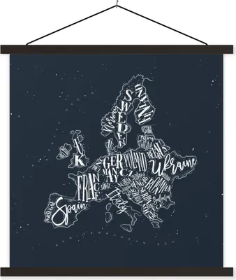 Produktbild von MuchoWow® Textilposter Karte - Europa - Kreidetafel 60x60 cm mit schwarzem Rahmen - Posteraufhänger