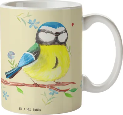 Produktbild von Mr. & Mrs. Panda Haferl Vogel Blaumeise - Blumig - Geschenk, Plastikbecher, Kindertasse, Kunststoffbecher, Liebe Grüße, Frühling, Ostern, Trinklernbecher, Pott