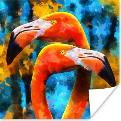 Produktbild von MuchoWow® Poster Ölgemälde - Vogel - Flamingo 100x100 cm - Babyzimmer