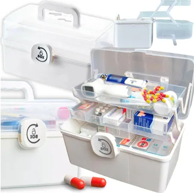 Obrázek produktu pro Organizér na léky, krabička, kontejner, tablety, uzamykatelný, skládací, XL
