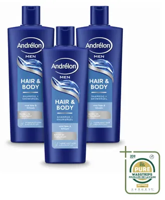 Immagine prodotto di 3 flaconi di shampoo Andrélon per uomo, per capelli e corpo – 400 ml ciascuno – confezione risparmio – 3 pezzi