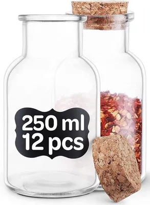 Produktbild von Famanu Kräuterbehälter 250 ml, Set von 12 mit Etiketten - mit Korkdeckel