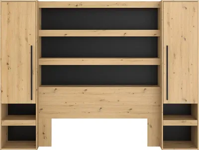 Produktbild von Bettüberbau mit Stauraum & LED-Beleuchtung - 269 cm - Holzfarben & Schwarz - VARLY