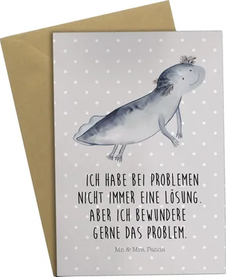 Produktbild von Mr. & Mrs. Panda Glückwunschkarte Axolotl Schwimmen - Grau Pastell - Geschenk, osterkarte, Optimistisch, Motivation, babykarte, Grußkarte, Problem, Grußkarten, Lurche