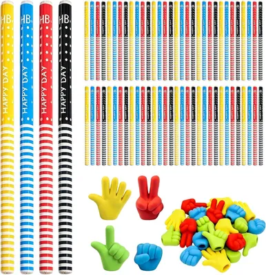 Productafbeelding van Potlood set 150 stuks, HB potlood met gum en potlood toppers, voor schoolbenodigdheden