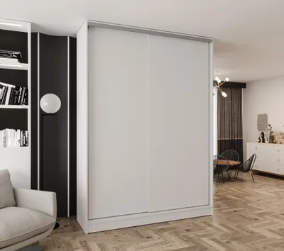 Produktbild von Schwebetürenschrank 2-türig 110x250x58 cm  Weiß mit 4 Schubladen – Moderner Kleiderschrank für Schlafzimmer und Flur