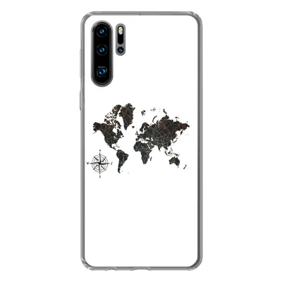 Produktbild von MuchoWow® Handyhülle Schutzhülle Hülle für Huawei P30 Pro Weltkarte - Gold - Schwarz - Windrose Silikon Softcase Handy Hülle - Schutzdeckel