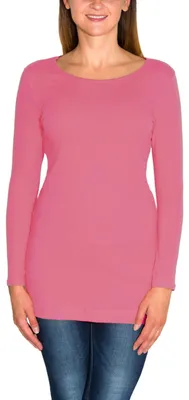 Produktbild von Alkato Damen Langarm Longshirt Langarmshirt Tunika Basic Shirt, Farbe: Altrosa , Größe: S