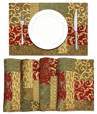 Immagine prodotto di Set di 4 tovagliette in tessuto jacquard, lavabili a 30°C, dimensioni 30x45 cm, colore oro-rosso