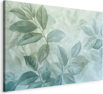 Produktbild von Italienischer Leinwand Leinwandbild - Large Leaves in Shades of Green-Mint: Botanical Motif 60x40 cm Muster b-H-10013-b-a