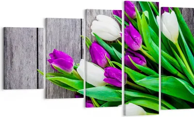 Produktbild von Bild auf Leinwand - Leinwandbild - Tulpen Holz Blumenstrauß Blumen - 100x60cm - Wand Bild - Wanddeko - Leinwanddruck - Bilder - Kunstdruck - Leinwand bilder - Wandkunst - EG100x60-2833