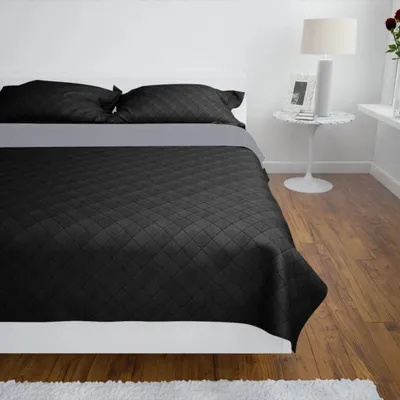 Produktbild von PUEAZU Zweiseitige Tagesdecke Gesteppt Schwarz/Grau 220x240 cm - Bettdecken &201