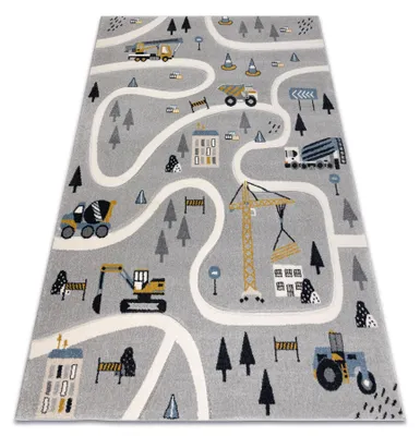 Zdjęcie produktu dla Dywan KIDDO 6111 jasno / biały ulice, uliczki budowa dla dzieci, sensoryczny szary 140x190 cm