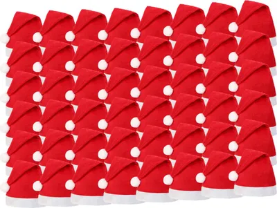 Produktbild von Santa Magix Weihnachtsmütze Set – Einfache rote Filz Weihnachtsmützen mit weißem Bommel – Günstige Giveaway Nikolausmützen für Events, Firmen, Schulen & Weihnachtsfeiern Menge wählen: 144