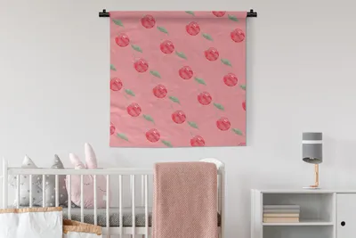 Produktbild von MuchoWow® Wandteppich Wandbehang Kirschen - Aquarell - Rosa 90x90 cm Tapisserie Dekoration Wandtuch - Wandaufhänger