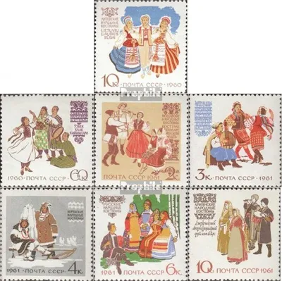 Produktbild von Briefmarken Sowjetunion 1960 Mi 2431-2432, 2442-2446 (kompl.Ausg.) gestempelt Trachten