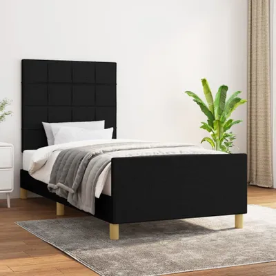 Produktbild von vidaXL Bettgestell mit Kopfteil Schwarz 90x200 cm Stoff - Bettgestell Mit Kopfteil - Bettgestelle Mit Kopfteile - Bettgestell - Bett Mit Kopfteil