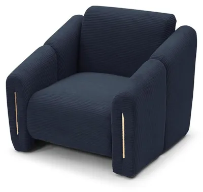 Image de MENZZO Fauteuil design Maximilien Métal doré et Velours côtelé Bleu foncé