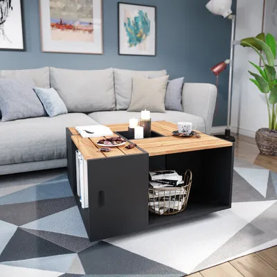 Vicco Couchtisch Elias 70x70cm - Anthrazit/Goldkraft Eiche, Drehbare Platte
