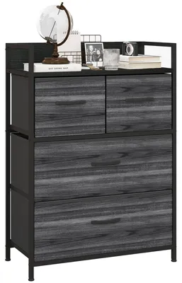 Produktbild von Kommode. Sideboard. 4 Stoffschubladen. Industrial Design. 60x29x85cm. Schwarz