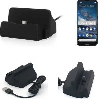 Produktbild von K-S-Trade Docking-Station kompatibel mit Nokia 8.3 5G Ladestation Dock Ladegerät Docking Station Tischständer Ständer inkl. USB Typ C Kabel schwarz