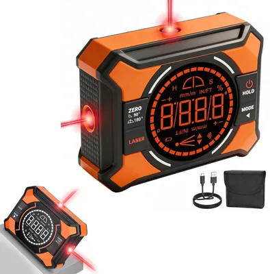 Produktbild von Digitale Winkelmesser Laser-Wasserwaage 3-in-1, Neigungsmesser, magnetisch, wiederaufladbar, 0-90° & 0-180°, 10m Kreuzlaser, IP54, Heimwerker