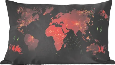 Produktbild von MuchoWow® Zierkissen Sofakissen Wohnzimmer Dekokissen 50x30 cm Weltkarte - Gold - Pflanzen - Wohnzimmerdekoration - Polster mit Photo
