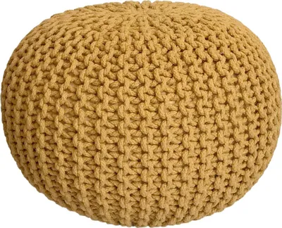 Zdjęcie produktu dla Pufa dziana okrągła 45 cm Podnóżek Siedzisko Poduszka podłogowa Żółta