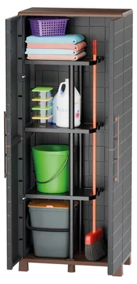 Image de Armoire à balais + 3 Etagères Amovibles Anthracite 68 x 37 x 169 cm - Placard à balais Charge 60kg Garage Buanderie ArtPlast