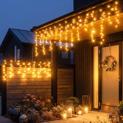 Productafbeelding van IJslampjes, lichtgordijn, warm wit, voor buiten gebruik, met stekker - 256 LED's / 3,75 m - IJskristal lichtketting met 16 lichtdraden, flexibel uitbreidbaar