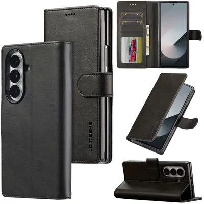 Productafbeelding van Voor Samsung Galaxy Z Fold7: Kunstleren hoesje met premium kaartenvak, zwart