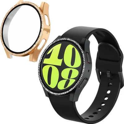 Produktbild von kwmobile 2x Kunststoff Hülle kompatibel mit Samsung Galaxy Watch 6 44mm Schutzhülle mit Bildschirmschutz - Glitzer Schutz Zubehör in Schwarz Rosegold