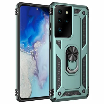Produktbild von Silikon TPU Slim Case mit 360 Grad Ring Ständer Schutzhülle Kickstand Handyhülle Magnetische Autohalterung kompatibel mit Samsung Galaxy S20 FE Grün