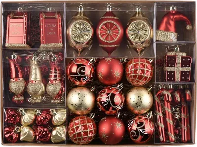 Produktbild von 100 Weihnachtskugeln Christbaumschmuck Set Rot Gold Geschenkpaket