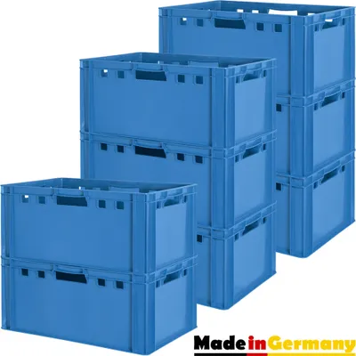Produktbild von 8 Stück E3 Fleischkiste Kiste Eurobox Lebensmittelecht Metzgerkiste Box Aufbewahrungsbox Kunststoff Wanne Plastik Stapelbar Lagerkiste 60 x 40 Blau Kingpower