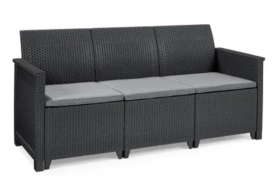 Produktbild von Keter Lounge Set Emma 9-teilig - graphit , 2 Sessel + 3-Sitzer Sofa + 1 Tisch mit Truhenfunktion + 5 Sitzauflagen