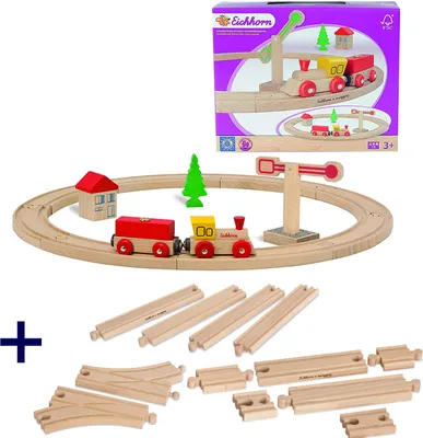 Produktbild von Eichhorn Holzeisenbahn Bahn Holzschienenbahn im großen Paket mit 25 Teilen