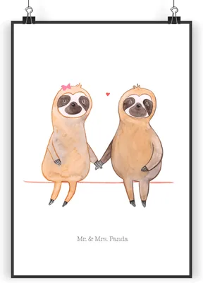 Produktbild von Mr. & Mrs. Panda Bild Faultier Pärchen DIN A5 - Weiß - Geschenk, Beziehung, drucke, Liebe, Kunstdruck, Deko, wanddeko, Plakat, Gemeinsam