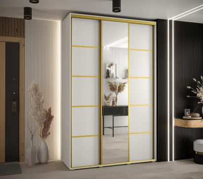 Obrázok produktu pre Šatníková skriňa YVONA 5 - 150/45 cm, biela / zlatá