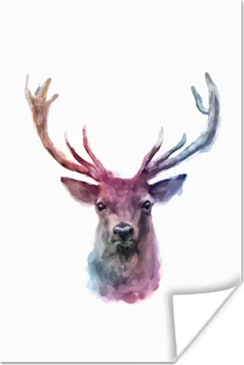 Produktbild von MuchoWow® Poster Hirsche - Aquarell - Weiß 120x180 cm - Kunstposter