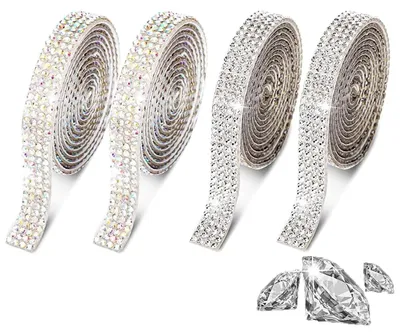 4 Rollen selbstklebendes Strassband, silber, 0,9x91 cm, für DIY