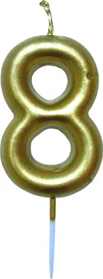 Produktbild von Tortenkerze, Zahlenkerze "8" Gold mit Halter für Geburtstagstorte, Jubiläum, Hochzeit