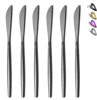 Image de Couteaux de table, ensemble de 6 pièces - Acier inoxydable, finition mate noire - Lavables au lave-vaisselle - 22,6 cm (8,9 pouces)