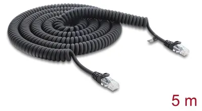 Produktbild von DELOCK RJ45 Spiralkabel Stecker > Stecker Cat.5e 5 m schwarz