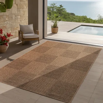 Produktbild von Teppium In- & Outdoor Teppich Wetterfest im natürlichen Jute-Look, ideal für Wohnzimmer, Küche, Terrasse & Balkon, Grösse: 140x200 cm