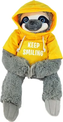 Produktbild von Faultier Stofftier mit Pulli gelb "Keep Smiling" - ca. 60 cm