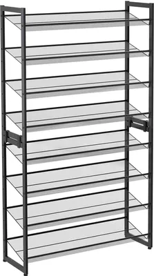 Immagine prodotto di Scaffale per scarpe Rootz a 8 ripiani – Set di 2 organizer per scarpe impilabili a 4 ripiani – Portascarpe in metallo con ripiani in rete regolabili – Nero