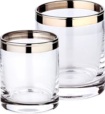 Produktbild von 2er Set Windlicht Molly (Höhe 8 und 10 cm), mundgeblasenes Kristallglas mit Platinrand